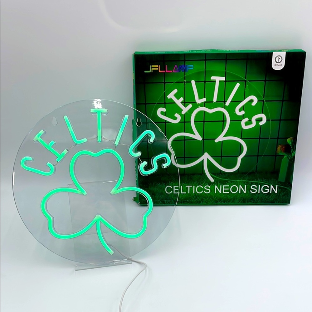 Boston Celtics Acrylic Neon Sign with‎ Shamrock LED Flex Neon Strip USB w/On/Off